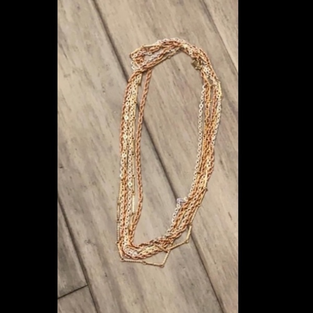 NWOT Tuleste 3 strand LONG necklace silver gold rose gold